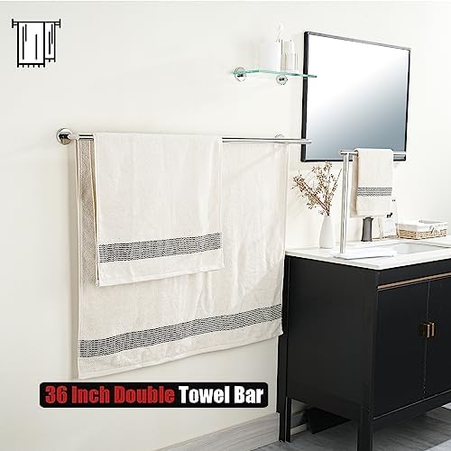JQK Double Bath Towel Bar, 39 Inch 304 Stainless Steel Thicken 1mm Towel Rack for Bathroom, Bath Towel Holder Polished Chrome Wall Mount, Useable Length 36 Inch, TB100L36-CH - Image 5
