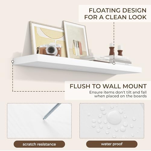 RICHFOCUS Long Floating Shelves for Wall 2Pack, White, 48" Lx8 D - Image 6