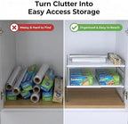 YAN & HIN 2 Pack Expandable Cabinet Organizer Shelf, 3-Tier Kitchen Cabinet Organizer for Tupperware & Food Container Storage, Adjustable Pantry Shelf Organizer for Bottles, Lids & Countertop - Image 2