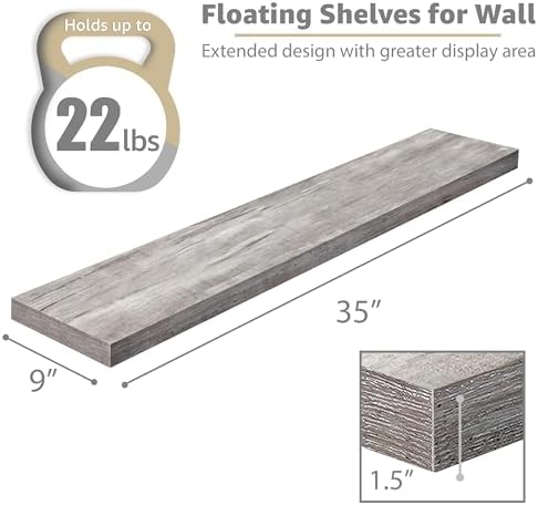 Sorbus Floating Shelves for Wall Storage (35 Inch, 3 Pack, Gray) - Image 3