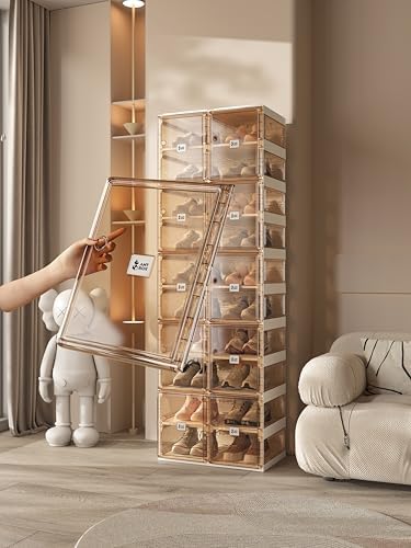 ANTBOX Foldable Shoe Rack,Shoe Organizers for Closet Plastic Shoe Storage Box for Entryway,Living Room,Large Sturdy Stackable Sneaker Cabinet Bins with Magnetic Clear Door 10 Tiers 20 Pairs - Image 2