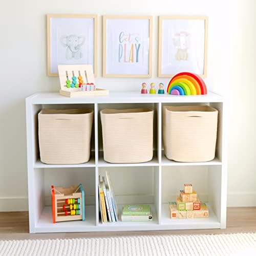 NaturalCozy Storage Cubes 11 Inch Cotton Rope Woven Baskets for Organizing, 3-Pack | Cube Storage Bin | Square Storage Baskets for Shelves Organizer, Classroom, Kids Toy Bins, Closet, Baby Nursery - Image 3