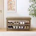 Zihanhome 2 Tier Shoe Rack Bench with Cushion, Solid Wood Shoe Benches, Mid-Century Modern Shoe Storage Bench for Entryway, Hallway, Living Room, Closet, Front Door Entrance, (Brown, 39.4") by Zihanhome