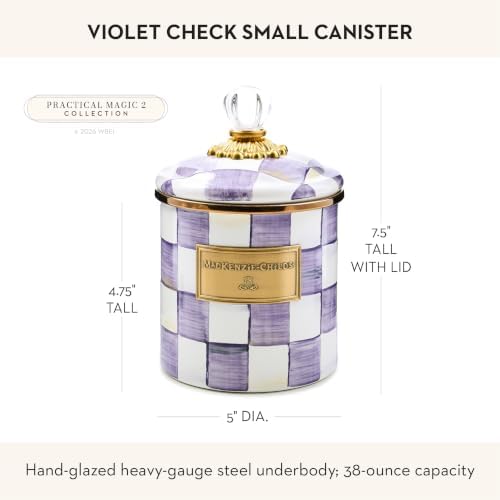 MACKENZIE-CHILDS Enamel Canister, Small, Purple-and-White Violet Check - Image 4