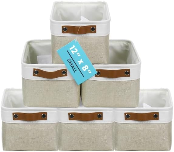OrganiHaus 12x8in Canvas Storage Baskets, 6 Pack - Fabric Bins for Shelves by OrganiHaus