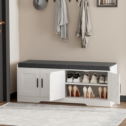 Homleke Shoe Storage Bench, 4 Doors & Thickened Padded Seat Cushion - Image 3