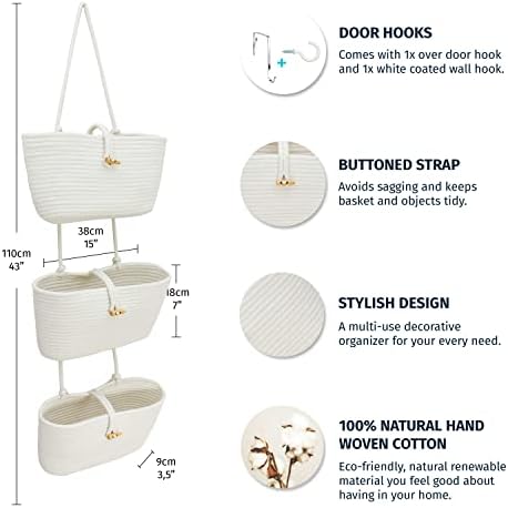 OrganiHaus Over the Door Organizer, Woven Rope Hanging Baskets, 3-Tier - Image 2