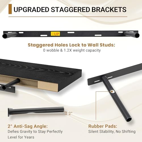 Vivelove Deep Floating Shelves 48x12” Set of 2, Black - Image 5