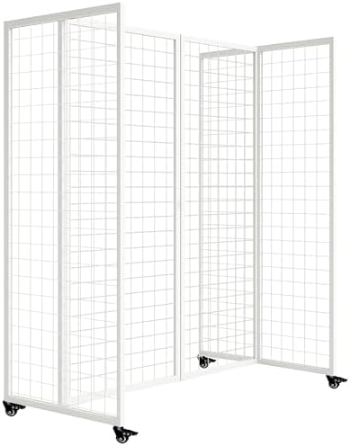 Grid Wall Panels with Wheels, 4 x 5.5Ft Gridwall Panel Display Stand, Sturdy Art Display Panels, Grid Display Stand, White by Unknown
