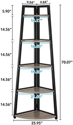 Tribesigns 70 inch Tall Corner Shelf, 5 Tier Industrial Corner Bookshelf Bookcase Industrial Corner Ladder Shelf Plant Stand for Living Room, Kitchen, Home Office (Grey) - Image 2