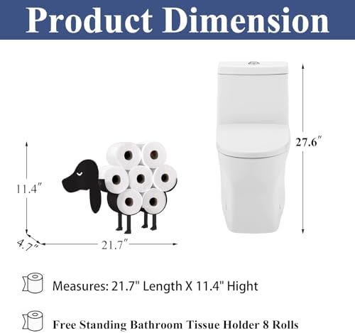 Dog Toilet Tissue Holder,Animal Paper Holders,Decorative Metal Papers Holder,Funny Toilet Animal Storage for Bathrooms,Bathroom Paper Organizer for Extra 8 Rolls Stand & Wall Mounted Art Decor - Image 2