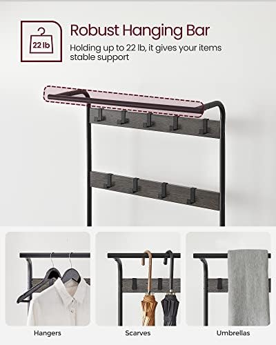 VASAGLE Coat Rack, Hall Tree with Shoe Bench, 4-in-1, 9 Removable Hooks - Image 4