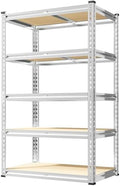 REIBII 2000LBS Storage Shelves 5 Tier Garage Shelving Heavy Duty Metal Shelving Adjustable Garage Shelves for Pantry Closet Kitchen Basement 28" W x 13.8" D x 59.8" H, Silver by REIBII