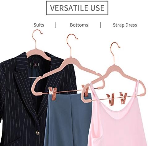 MIZGI Premium Velvet Pants Hangers with Clips (Pack of 20) Slim Skirt Hangers- Non Slip Felt Outfit Dress Hangers Blush Pink - Copper/Rose Gold Hooks,Space Saving Shirt Clothes Hangers - Image 4