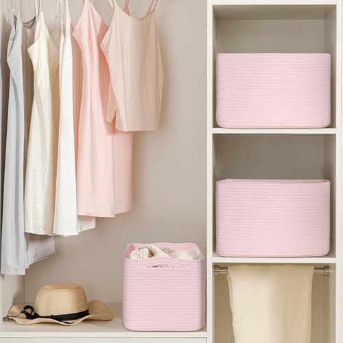 Baskets for Organizing,Storage Baskets,3 Pack Baskets for Shelfves,15"×10"×9" Woven Pink Basket,toy storage bins,bins for organization - Image 2