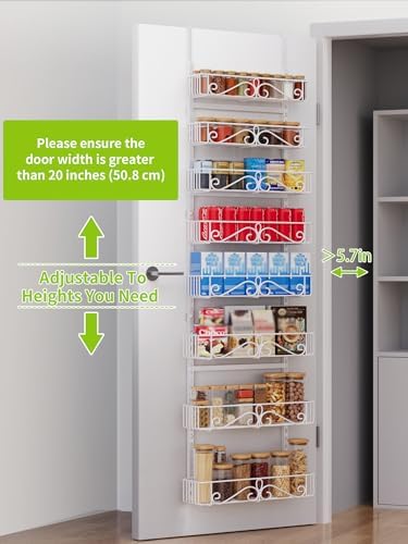 8-Tier Over Door Pantry Organizer, Adjustable Metal Hanging Storage Rack for Kitchen Pantry, White - Image 3
