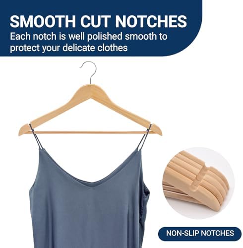 Amber Home 30 Pack Natural Wooden Coat Hangers, Wood Suit Hangers - Image 4