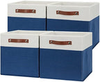 Temary Collapsible Storage Boxes - 12x12 Blue Cube Storage Bins with Handles for Organizing Home, White&Blue by TEMARY