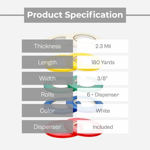 PSBM White Poly Bag Sealing Tape with Dispenser, 6 Rolls, 2.3 Mil Thick, 3/8 Inch Wide, 180 Yards Per Roll, Total 1080 Yards, Colored Sealer Tapes for Wrapping, Packaging & Sealing Food Products - Image 3