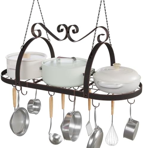 Metal Hanging Pot Rack Ceiling Mount, Vintage Oval Pot and Pan Storage Rack by TICKCACY-EnrichYourLife