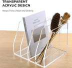 Acrylic Magazine File Holder, 4 Vertical Compartments Desk Document Sorter Organizer, Clear Folder Rack Binder for Office/Home/Classroom, for Documents, Tablet, Magazines, Books & Accessories - Image 6