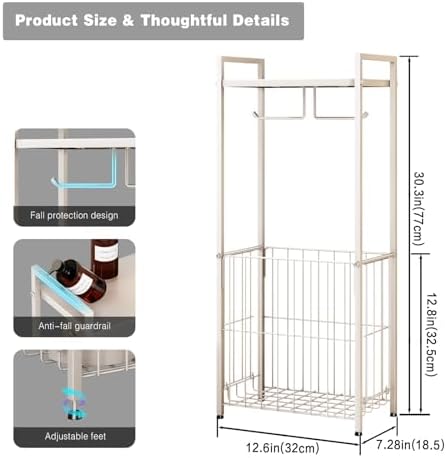 VOLDRA Toilet Paper Holder Stand with Storage Shelf, Free Standing Toilet Paper Roll Holder with Large Basket Heavy Duty Floor Double Tissue Dispenser for Bathroom Freestanding Tp Holder (Matte White) - Image 2
