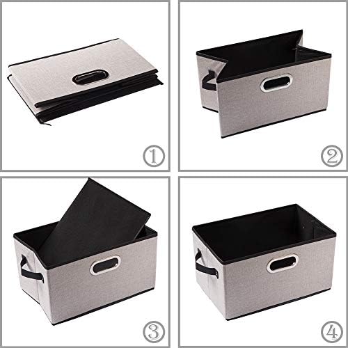 PRANDOM Large Fodable Storage Bins for Closet [3-pack] Decorative Linen Fabric Storage Bins Cubes with Leather/Metal Handles for Shelves Bedroom Living Room Light Grey (14.9x9.8x8.3 Inch) - Image 5