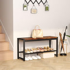 HOMEFORT Shoe Bench, Modern Industrial Shoe Storage Bench, Entryway Bench with Mesh Shelf and Sturdy Metal Frame, Metal Shoe Rack Bench for Hallway, Mudroom, Living Room, Rustic Brown - Image 4