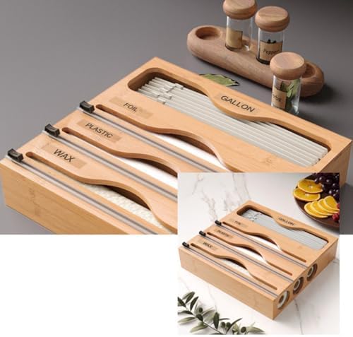 Bambooss Roll Organizer Holder - Ziplock Bag Organizer | Wooden Bag Holde, Wrap Dispenser with Cutter and Labels, Wooden Ziplock Drawer, Food Storage Drawer for Kitchen - Image 3