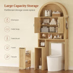 UPOSOJA Arched Over The Toilet Storage Cabinet with Pulley Small Bathroom Storage Cabinet, Bathroom Organizer, Adjustable Shelves, Toilet Paper Holder, 2 Hooks, Space Saver for Restroom, Laundry, Oak - Image 4