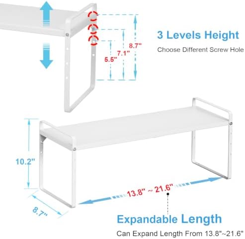 Set of 2 Expandable Cabinet Shelf Organizer, Stackable Kitchen Countertop Shelves Spice Racks, Small Storage Shelf For Cupboard Counter Tabletop, 30 LBS Heavy Duty, Adjustable, 13.8" to 21.6" Long - Image 2