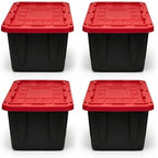 4Pcs 27-gallon Plastic Storage Box, Sturdy and Durable with A Lockable Lid, Suitable for Outdoor, Garage, Basement and Indoor Item Organization, Stackable Storage Box, Black Base and Red Lid by Unknown