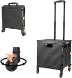 Utility Cart Folding Portable Rolling Crate Handcart with Lid Durable Heavy Duty Plastic Telescoping Handle Collapsible 360 Degree Rotate Wheels for Travel Shopping Moving Luggage Office Use,Black by FELICON