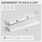 Homeforia 20 Inch Floating Shelves, High-End Solid Pine Wood, Set of 4 - Image 2