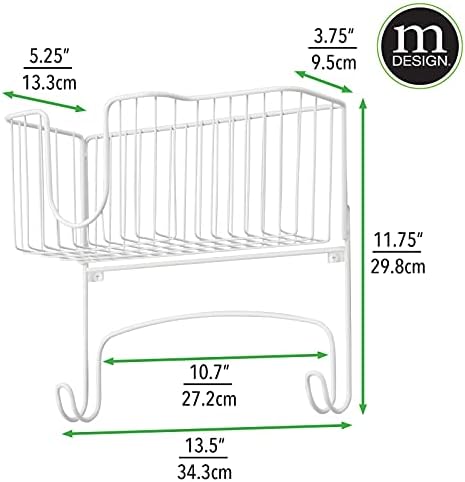 mDesign Wall Mounted Ironing Board Holder - Steel Ironing Board Rack for Easy Organisation - includes Basket for Iron Storage - White - Image 4