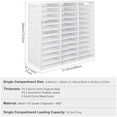Mail Sorter Adjustable Countertop Mail Holder, Heavy Duty Literature Organizer, Student Mailbox for Classroom, Desktop Bill Paper Organizer for Office Home School, 36 Compartments, White - Image 6