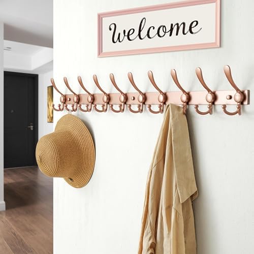Dseap Coat Rack Wall Mount 37 Inch, Heavy Duty 12-Gauge Base vs Flimsy 1mm, Double-Thick Solid Anti-Snap Hooks, 16” Stud-Mount, Stainless Steel 10-Hook Hanger for Closet Entryway, Rose Gold - Image 4