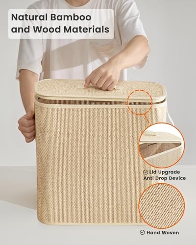 Bamboo Toilet Paper Storage Basket with Lid & Handle - 32L Large Capacity Handwoven Bathroom Organizer for 16 Rolls - Sturdy Stand Holder for Toilet Paper Organization, Light Natural - Image 5