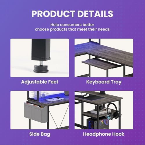 DUMOS 67" L Shaped Gaming Desk，Corner Computer Desk with Storage Shelf - Image 6