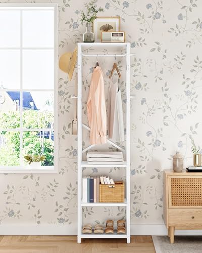 CHOEZON Coat Rack with Shelves, Freestanding Hall Tree, Coat Tree with 16 Hooks and Hanging Rail, Industrial Clothes Stand for Entryway, Hallway, Bedroom, White TYM18WB - Image 3