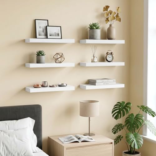 Fixwal Floating Wall Shelves for Decor (White Set of 6, 15.7 Inch) - Image 4