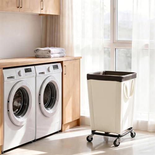 StorageWorks Laundry Hamper with Wheels, 160L Rolling Beige Basket - Image 5