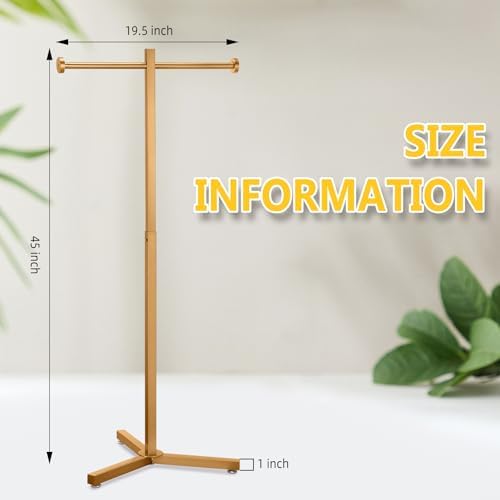 Blulu 45 Inch Adjustable Shopping Bag Rack Heavy Duty Metal Holder for Retail Store T-shaped Tote Bag Display Stand for Trade Show Boutique Small Business Entryway and Hallway(1 Pcs,Gold) - Image 2