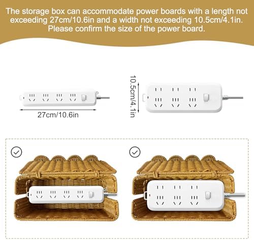 Scalloped Edge Handmade Cable Management Box, Elegant Plastic Rattan Cable Organizer, 2 Open Slots Sturdy Cord Hider Box, Under Desk Cord Organizer for Home TV Wires Computer Router USB Hub Strip (1) - Image 3