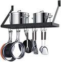 Miyili Pot Rack Square Grid Wall Mounted Kitchen Pot And Pan Organizer Shelf With 10 Hooks, 24 by 10-inch (Black), KR301B1 by Miyili