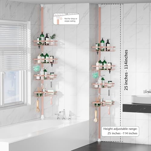 DAOYA Corner Shower Caddy Tension Pole - 4‑Tier Adjustable Shower Shelf Organizer Space‑Saving Bathroom Storage for Bathtub or Floor, Apricot - Image 6
