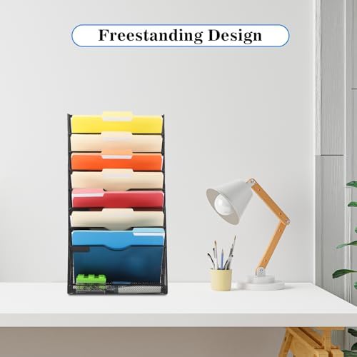 EASEPRES Desk File Organizer Mesh 9-Tier, Hanging Wall Mount Document Organization Stand, Desktop Vertical Mail Paper Folder Holder Rack with Bottom Tray for Office Home Cubicle Countertop, Black - Image 6