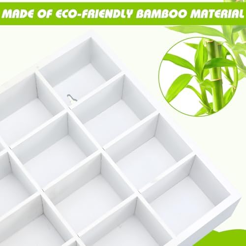 Wesiti Tie Box Organizer Wall Mounted Tie Rack with 16 Compartments Bamboo Belt Holder for Men Scarf Necktie Home Wall Closet(White Color,1 Piece) - Image 4