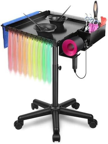 Rolling Salon Tray on Wheels with Storage Platform and Braiding Hair Rack by TakeashineSalonEquip