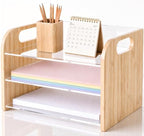 Marsui 3 Tier Desk Paper File Organizer, Bamboo & Acrylic Letter Tray by Marsui